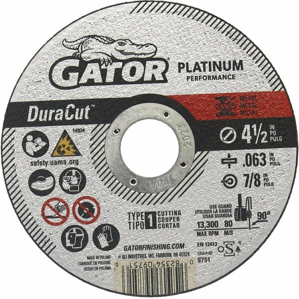 Gator Finishing Blade DuraCut Type 1 4-1/2 In. x 0.063 In. x 7/8 In. Metal/Stainless Cut-Off Wheel 9751